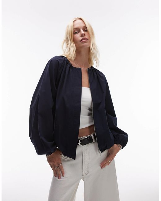ARKET Blue Pure Cotton Volume Jacket With toggle Bubble Hem