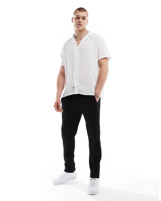 ASOS White Relaxed Fit Viscose Shirt With Low Revere Collar for men