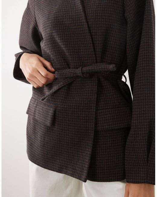 Threadbare Gray Mock Wool Collarless Belted Blazer