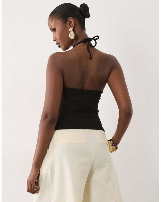 ASOS Black Compact Cotton Keyhole Halter Neck Top With Gold Trim