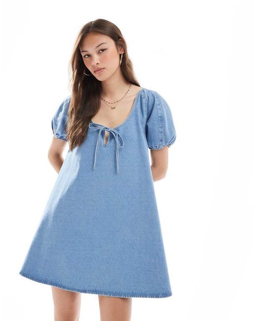 Miss Selfridge Blue Tie Front Trapeze Swing Dress