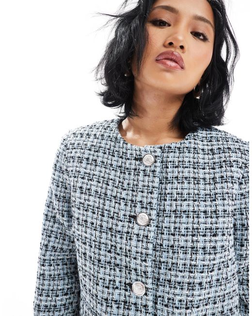 New Look Blue Cropped Boucle Jacket Co-ord