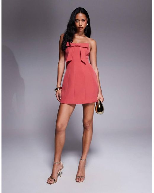Forever New Red Bow Woven Structu Mini Dress