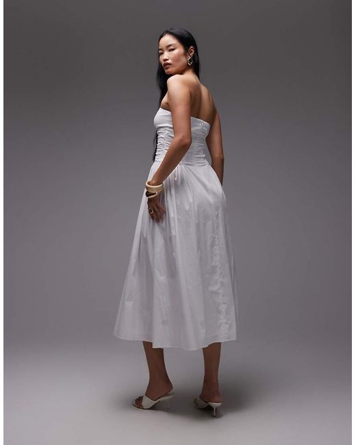 Mango Gray Featuring Kaia Gerber Bandeau Ruched Bodice Cotton Maxi Dress