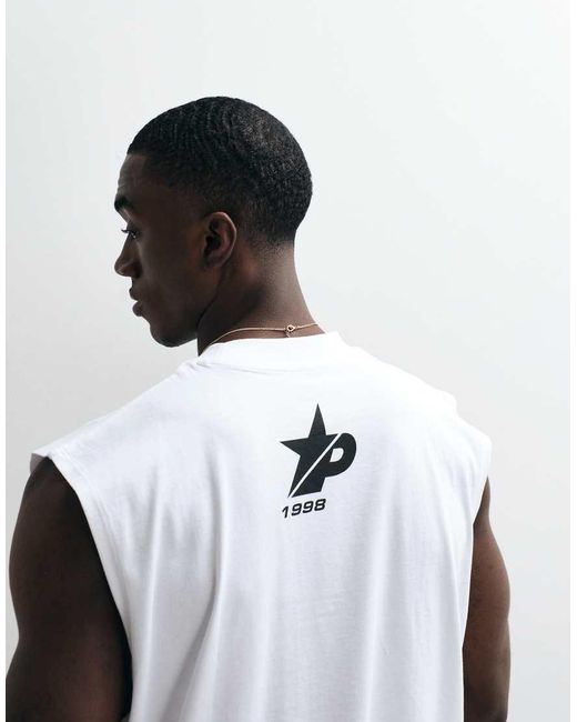 ASOS White Oversized Sideways Tank With Text Graphic for men