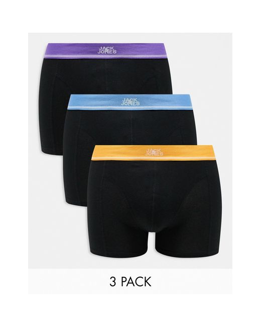 Jack & Jones Purple 3 Pack Trunks With Central Logo With Bright Waistbands-black for men