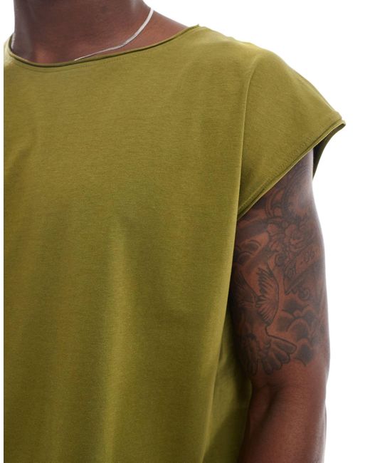 Brave Soul Green Oversized Raw Edge Vest for men