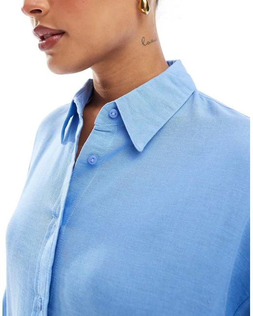 Stradivarius Overhemd Van Linnenmix Met Lange Mouwen in het Blue