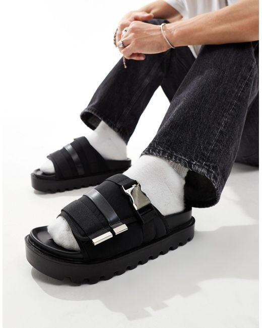 ASOS Black Chunky Strap Sandals With Silver Hardware for men