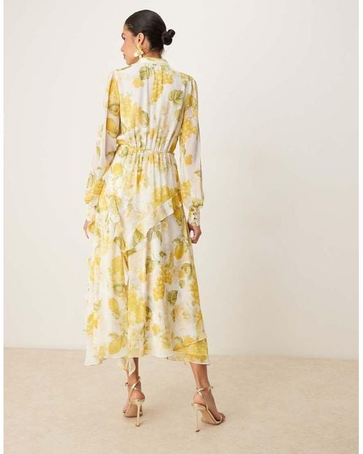 Vestito Con Stampa Di Limoni, Gonna Al Polpaccio E Volant Asimmetrici di Forever New in Yellow