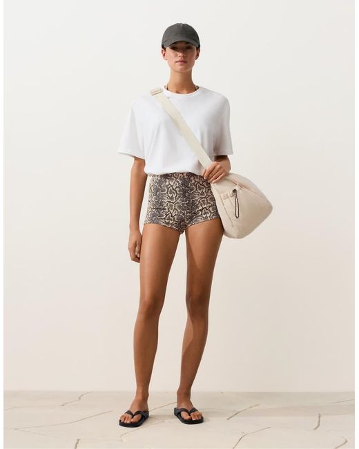 Oysho Natural Snake Print High Rise Bikini Shorts