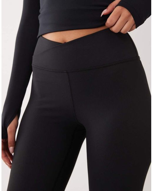 4505 Black Hourglass Micro Rib Wrap Waist Slim Kick Yoga Legging