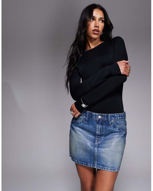 GOOD AMERICAN Blue Coated Good 90s Mini Skirt