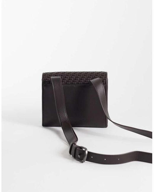 Mango Black Faux Leather Braided Textured Cross Body Bag for men