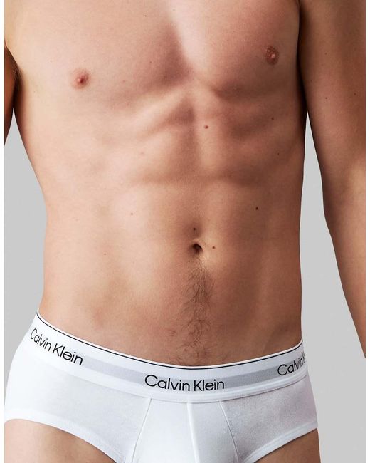 Calvin Klein White Icon Cotton Stretch 3 Pack Hip Briefs for men