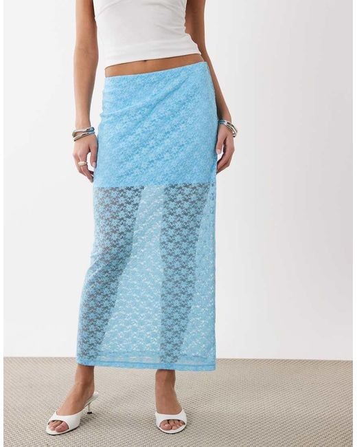 ASOS Blue Lace Column Maxi Skirt