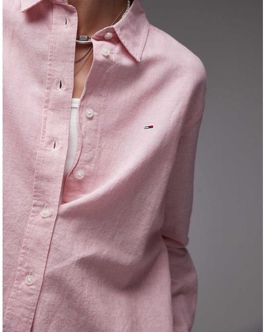 Tommy Hilfiger Pink – leinenhemd mit und weißen streifen