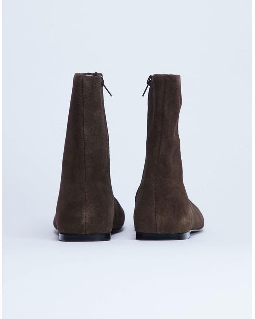 TOPSHOP Brown Peri Real Suede Flat Square Toe Boot
