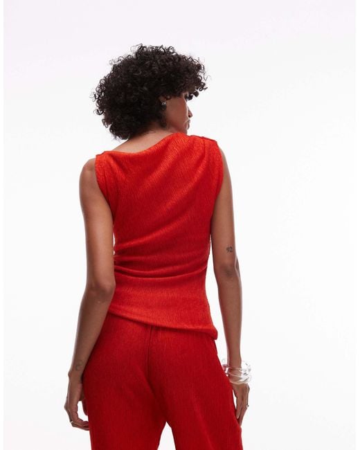 TOPSHOP Red Textu Asymmetric Ruched Tank Co-ord