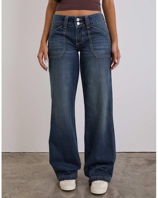 Motel Blue Low Rise Relaxed Cargo Jeans