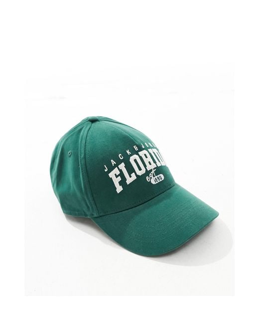 Jack & Jones Green Cap With Florida Logo for men