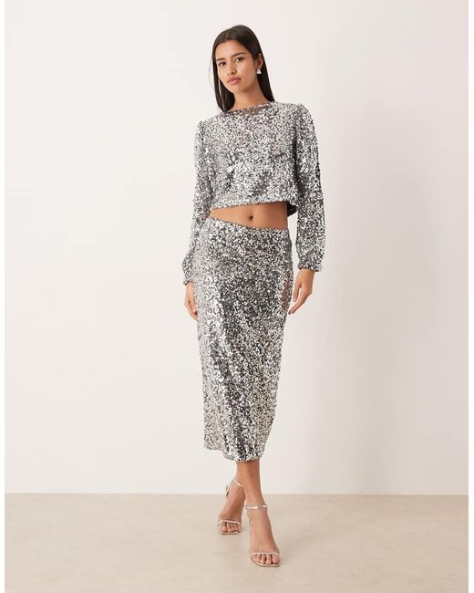 Vila Gray Long Sleeve Sequin Top Co-Ord