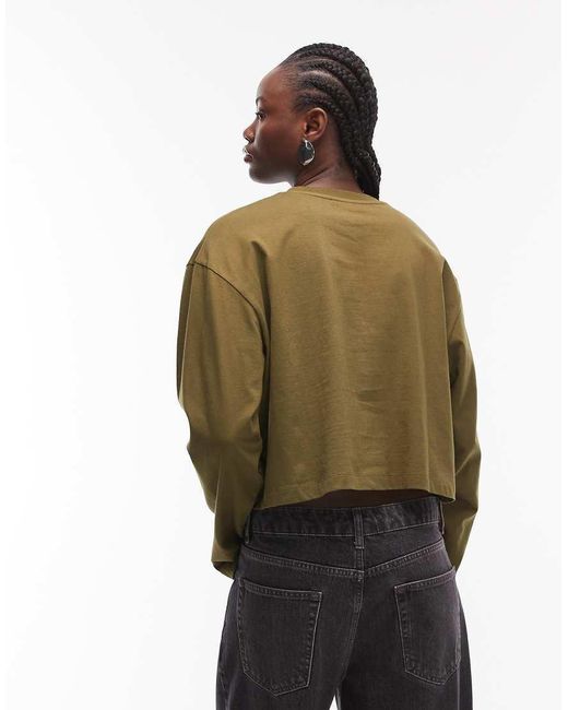 ASOS Green Long Sleeve Boxy Cropped T-shirt