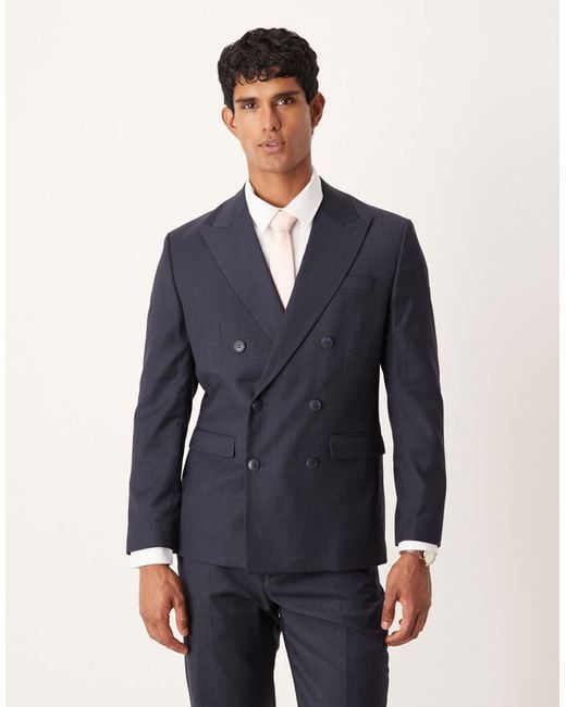 SELECTED Blue Double Breasted Blazer for men