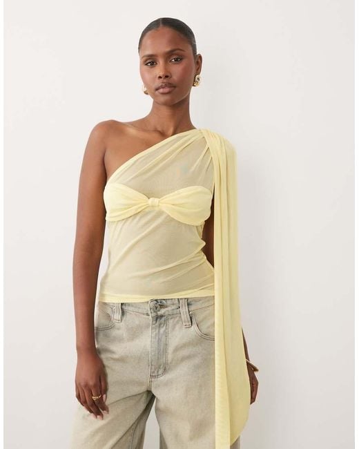 ASOS Natural Mesh One Shoulder Sash Top With Bandeau Detail