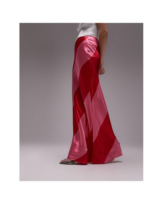 TOPSHOP Red Large Stripe Floor Length Maxi Skirt