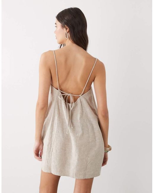 Monki White Linen Blend Cami Mini Dress With Pockets