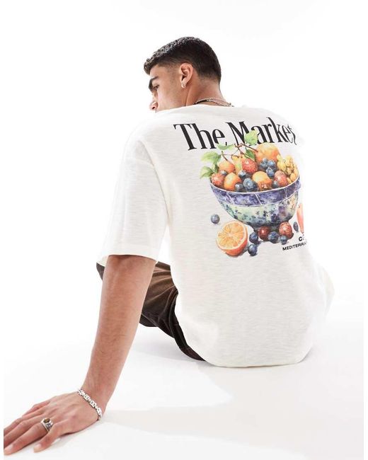 ASOS Oversized T-Shirt Van Zware Stof Met Textuur En Fruitprint Op De Achterkant in het White voor heren