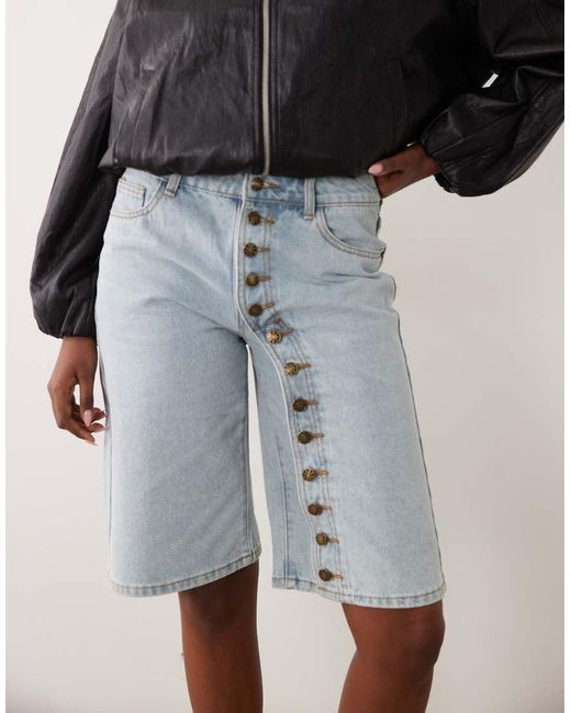 Lioness Blue Penny Exclusive Asymmetric Button Detail Relaxed Leg Jorts