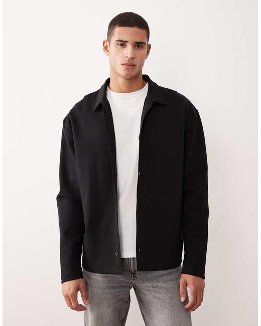 ASOS Black Relaxed Button Through Jersey Jacket for men