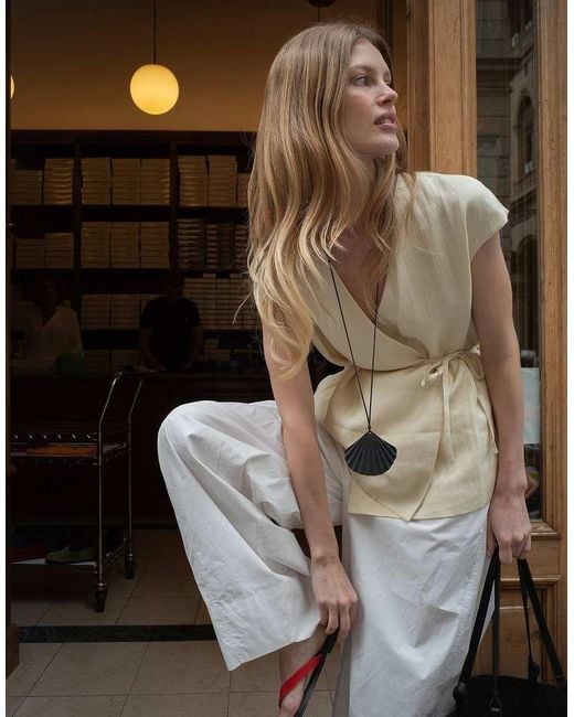 NA-KD Natural Belted Wrap Top