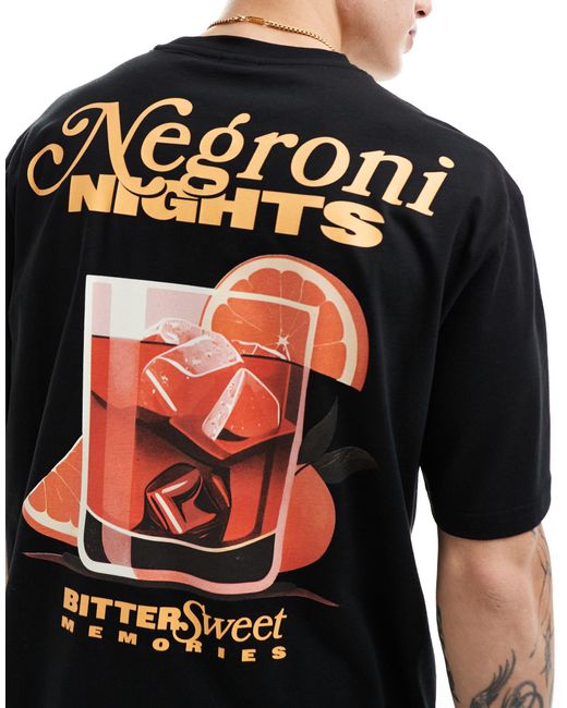 T-shirt oversize nera con stampa "negroni" sul retro di Only & Sons in Black da Uomo