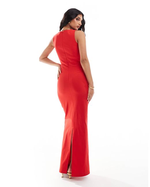 Vesper Red – hochgeschlossenes, ärmelloses maxikleid aus bengaline
