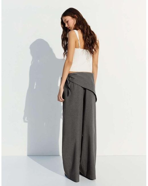 Bershka Gray Tailored Fit Scarf Trousers