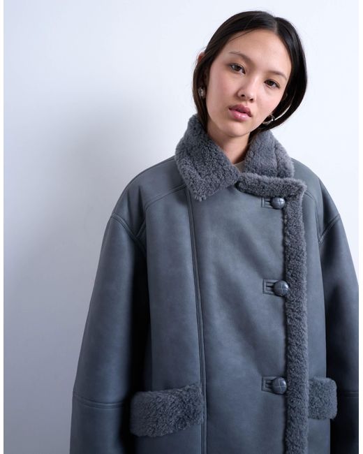 TOPSHOP Blue – extreme oversize-jacke aus lammfellimitat