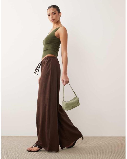 ASOS Brown Co-Ord Linen Look Tie Waist Wide Leg Trousers