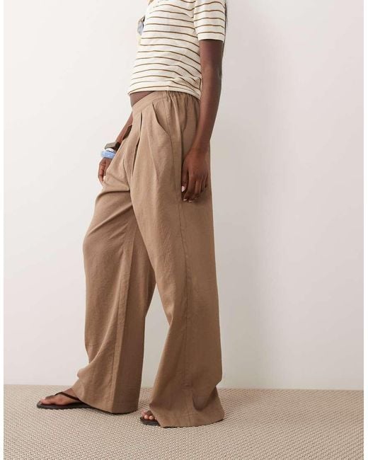Threadbare Natural Box Pleat Wide Leg Pants