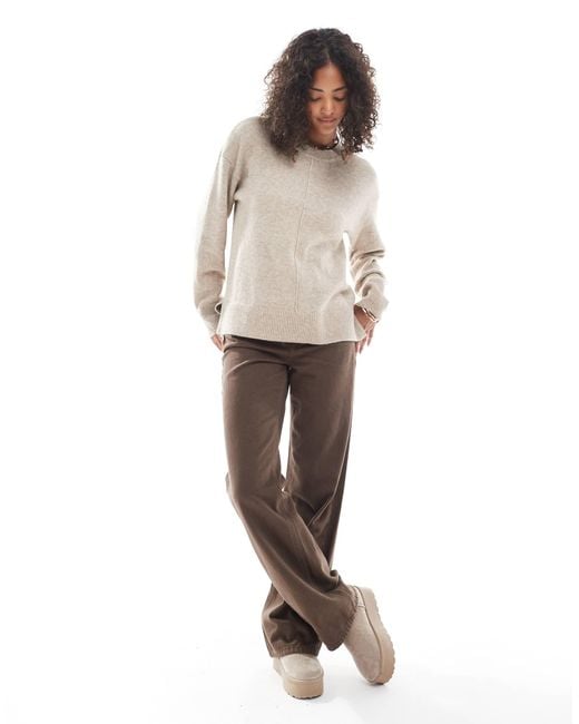 Pieces Natural Seam Detail Knitted Jumper