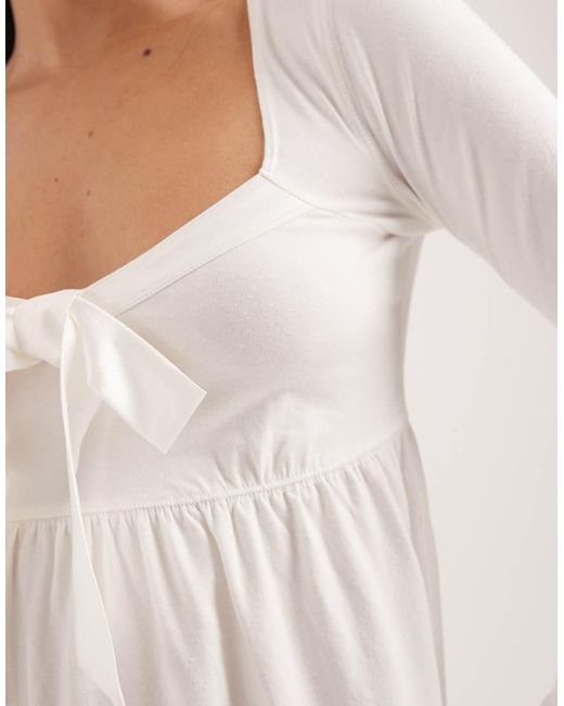 Hollister White Long Sleeve Front Bow Babydoll Top