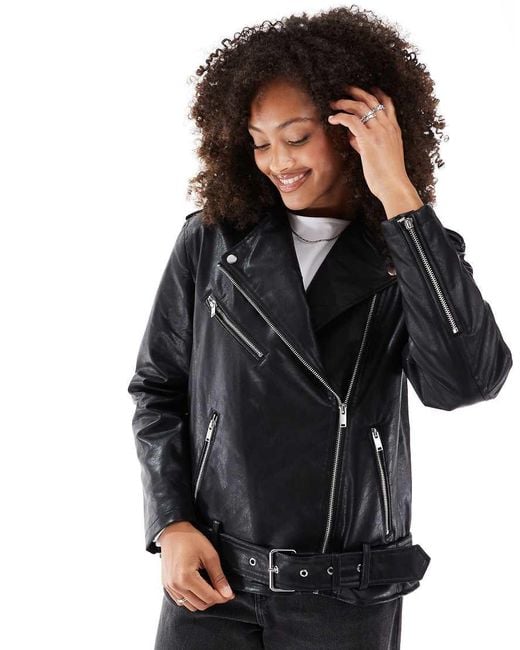 Vero Moda Oversized Bikerjack Van Imitatieleer in het Black