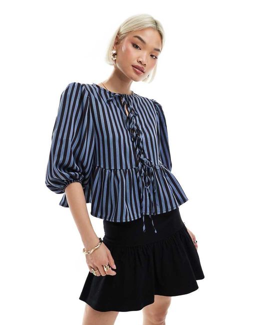 Glamorous Blue Tie Front Blouse