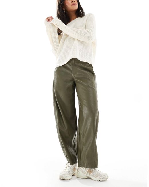 Pantalon bouffant en imitation cuir à surpiqûres - kaki ASOS en coloris Green