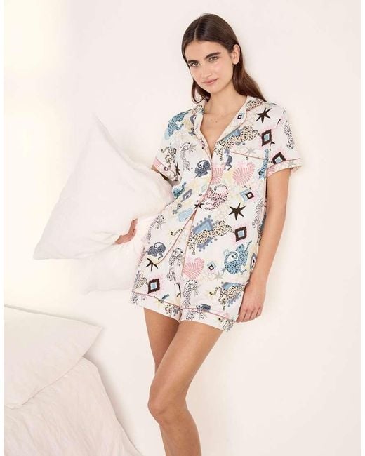 Chelsea Peers Natural Bohemian Leopard Print Short Pyjama Set