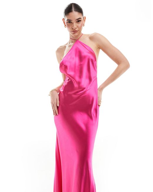 ASOS Pink Satin Halter Maxi Dress With Shaped Back Detail