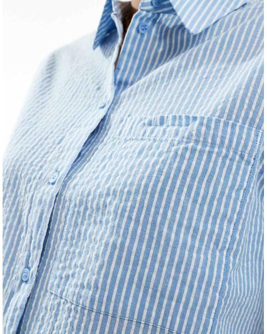 JJXX Oversized Cropped Seersucker Overhemd in het Blue