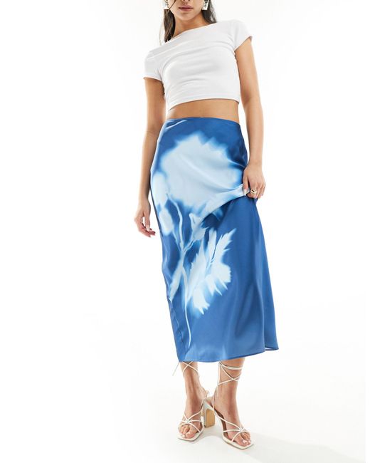 ASOS Blue Satin Bias Midi Skirt